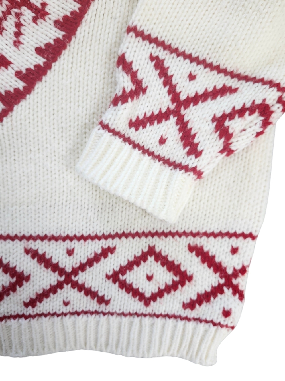 Vintage Nordic Fair Isle Sweater Red Cream Chunky Knit Ski Après Pullover Womens - Picture 3 of 8